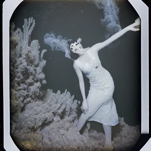 Image similar to underwater smoke formal party on the moon photo polaroid