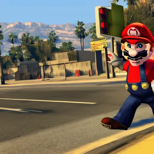 Image similar to GTA V screenshot with mario in it