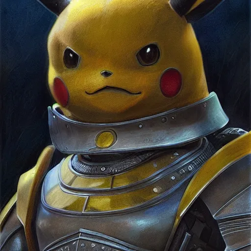 Image similar to pikachu as a realistic fantasy knight, closeup portrait art by donato giancola and greg rutkowski, realistic face, digital art, trending on artstation, symmetry!!, no helmet