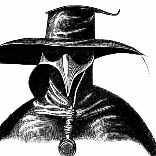 Prompt: logo of a plague doctor mask, black and white