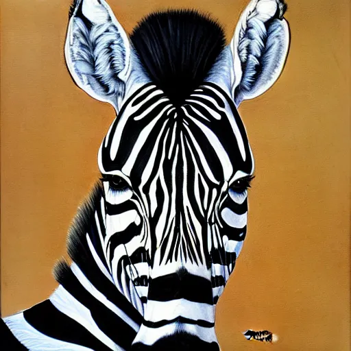 Prompt: a beautiful painting of a zebra man by mynameistran and artgerm and wlop and loish and alex grey and wlop and wes anderson and spike jonze, trending on artstation