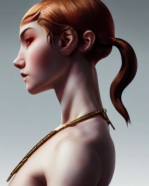 Prompt: side view of torso of pale skin beauty, scandinavian, finnish, caucasian, caucasoid, viking armor, paint by ilya kuvshinov and ross tran and karol bak and stanley lau and anna dittmann and artgerm and xiaoguang sun and tian zi