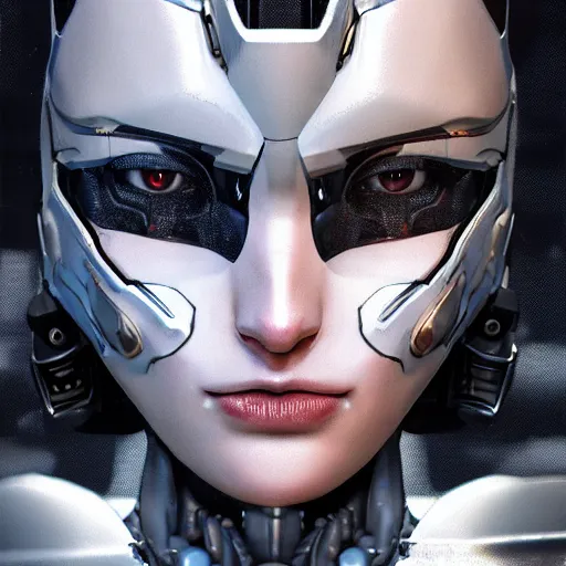 Image similar to a female transformer with a crown, black eyes, very symmetrical face, highly detailed, nanogirl, nanogirlv 2, by vitaly bulgarov, by yoji shinkawa, by joss nizzi, by ben procter, by steve jung, metal gear solid, transformers cinematic universe, artstation, unreal engine