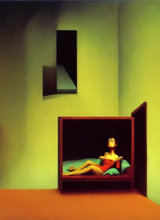 Prompt: inside a time machine, Edward Hopper and James Gilleard, Zdzislaw Beksinski, Mark Ryden, Wolfgang Lettl highly detailed, hints of Yayoi Kasuma