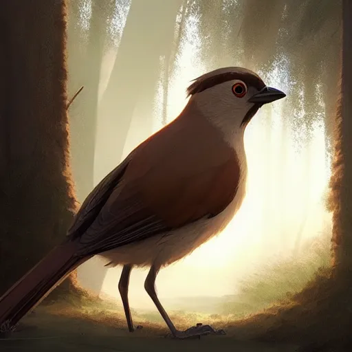 Image similar to brown jay bird, garrulus glandarius, arrendajo in avila pinewood, 4 k, concept art, by wlop, ilya kuvshinov, artgerm, krenz cushart, greg rutkowski, pixiv. cinematic dramatic atmosphere, sharp focus, volumetric lighting, cinematic lighting, studio quality