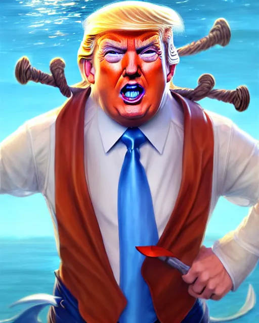 Image similar to character concept art of donald trump as poseidon | cute - fine face, pretty face, realistic shaded perfect face, fine details by stanley artgerm lau, wlop, rossdraws, james jean, andrei riabovitchev, marc simonetti, and sakimichan, tranding on artstation