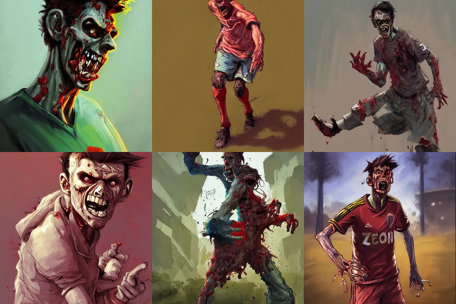 Prompt: portrait of zombie soccer player in a scenic environment by jesper ejsing and eddie mendoza, zombie, soccer player