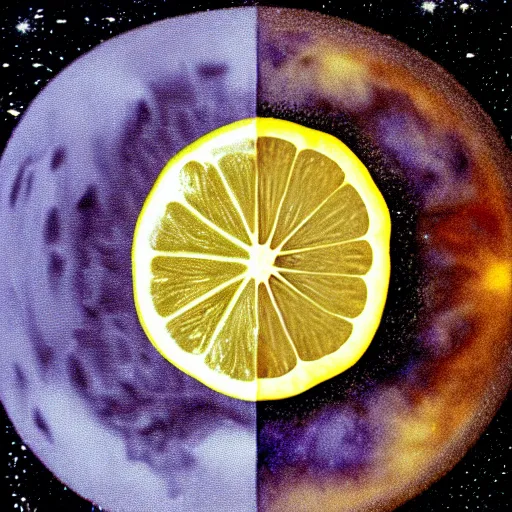 Image similar to cross section lemon as star, photo by hubble