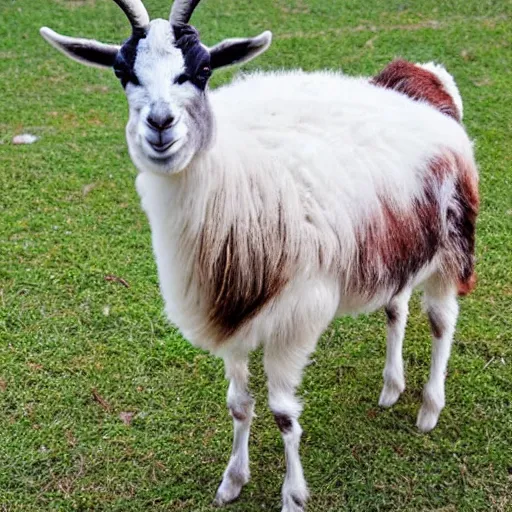 Image similar to a llama mixed with a fainting goat