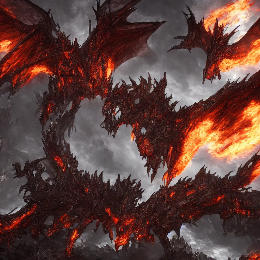 Image similar to 4 k unreal engine render of the deathwing dragon on earth ultra details full body full background digital art