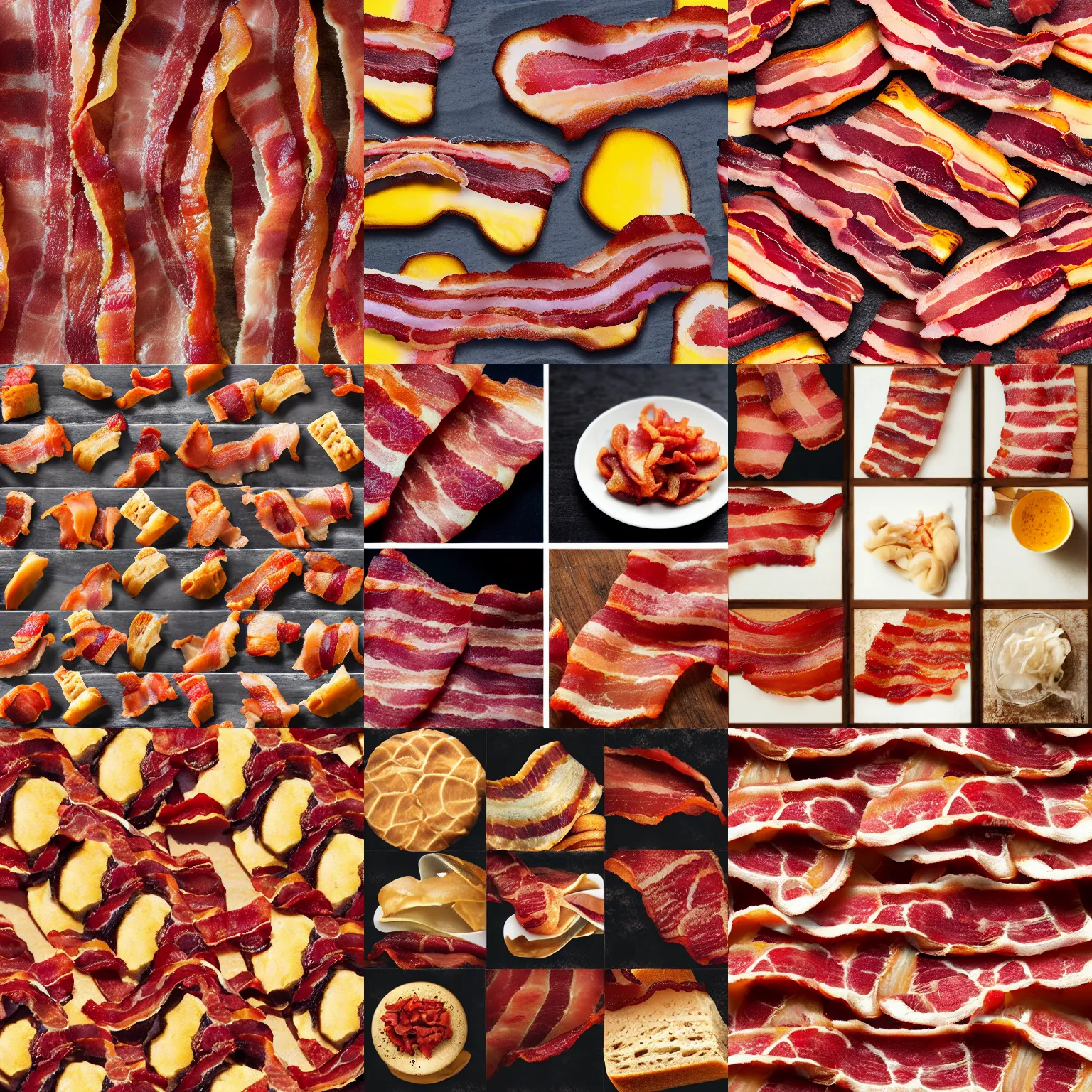 Prompt: seamless texture, bacon, food photography