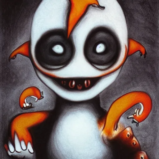 Prompt: a portrait of charmander by tim burton, photorealistic and highly detailed. Gothic.