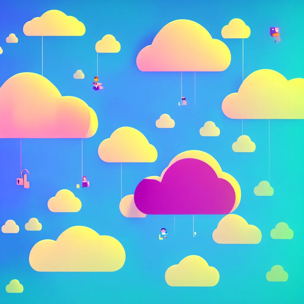 Image similar to a simple micro-service deployed to a public cloud, security, attack vector, trending on Artstation, painting by Jules Julien, Leslie David and Lisa Frank, muted colors with minimalism