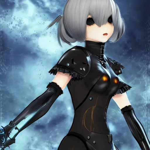 Prompt: 2B (Nier Automata) as a Starcraft 2 character