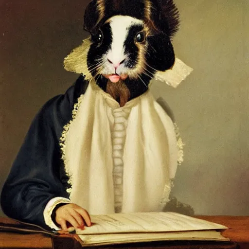 Image similar to a guinea pig dressed as chopin, 1 9 th century oil painting