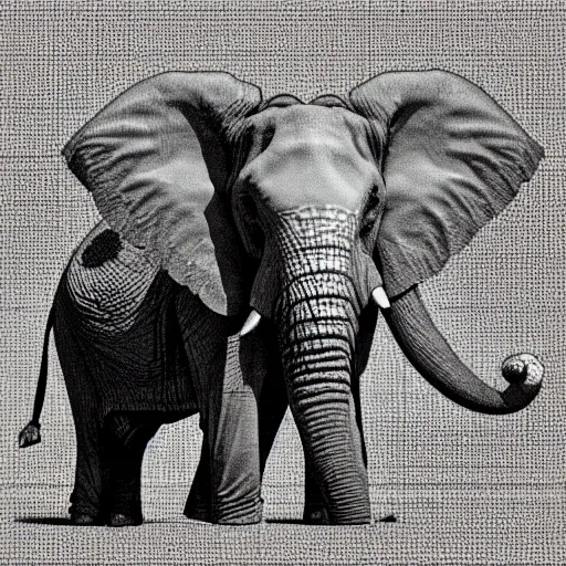 Prompt: a 1 bit grpahical render of an elephant with a golden sword in the background, 1 bit image.