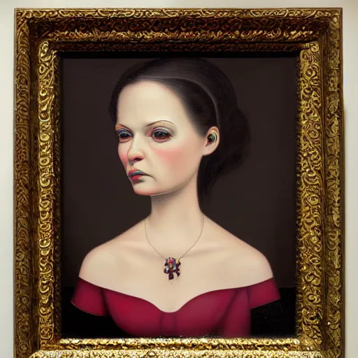 Prompt: A Mark Ryden painting of a woman