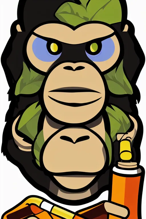 Image similar to Portrait of a Monkey with a cigarette, mafia, gangster, sticker, colorful, illustration, highly detailed, simple, smooth and clean vector curves, no jagged lines, vector art, smooth