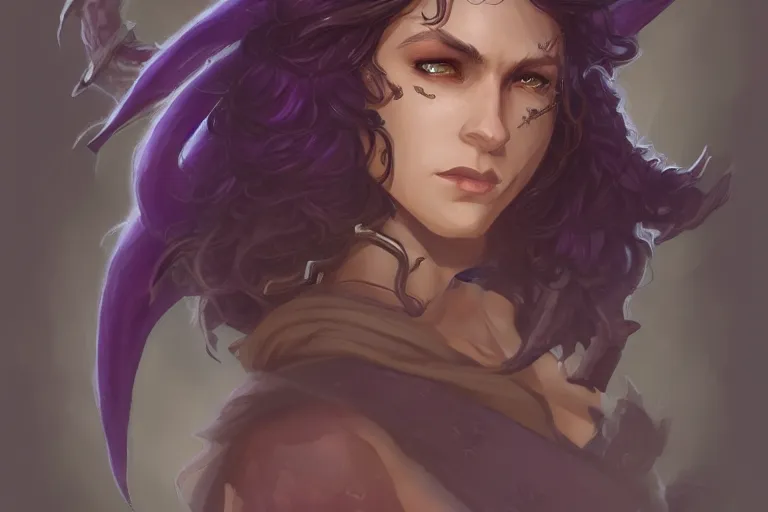 Image similar to Attractive Tiefling Druid, She has light brown skin, dark purple hair, and silver eyes full body, dungeons and dragons portrait, highly detailed, digital painting, artstation, concept art, sharp focus, illustration, art by artgerm and greg rutkowski and alphonse mucha