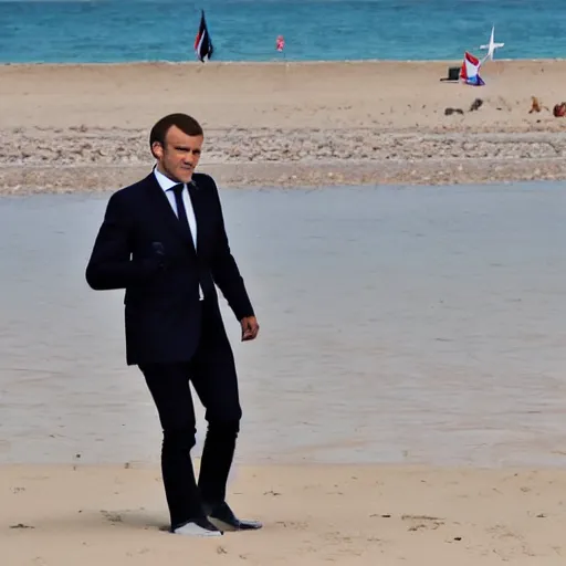 Prompt: macron on the beach