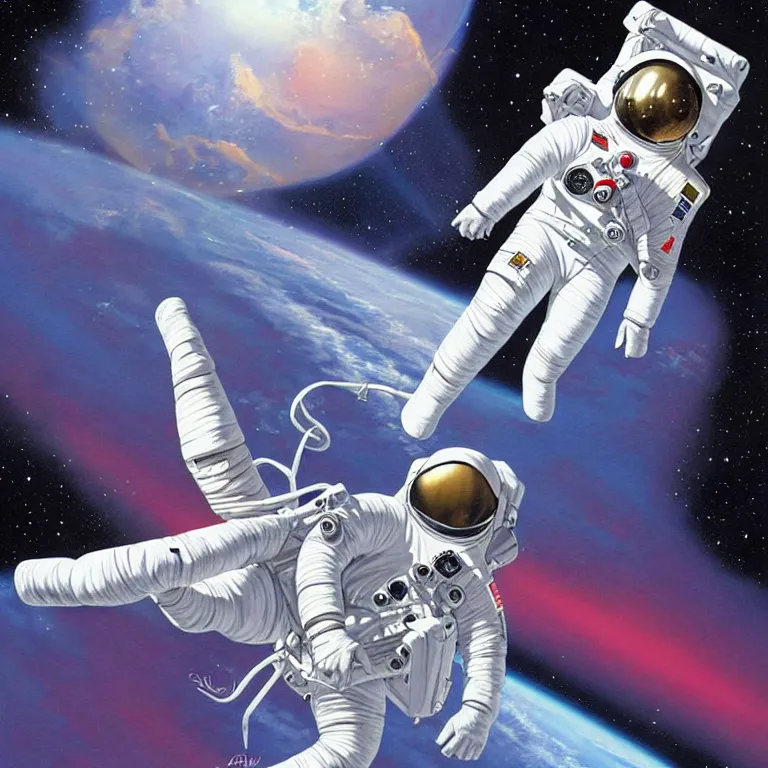 Image similar to astronaut at the rainbow bridge. paul gulacy. philip caza. artgerm.