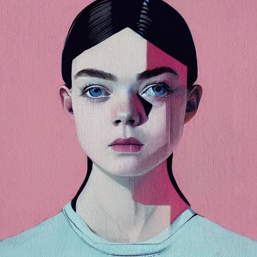 Prompt: Elle Fanning in Metro 2033 picture by Sachin Teng, asymmetrical, dark vibes, Realistic Painting , Organic painting, Matte Painting, geometric shapes, hard edges, graffiti, street art:2 by Sachin Teng:4