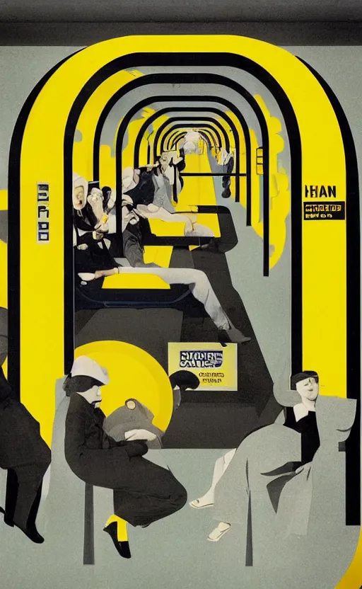 Image similar to yellow ubahn subway in berlin germany, sense of longing, rule of thirds, clever design, decorative modern graphic design collage border, by hannah hoch and jesse treece and christian jackson and josh brill