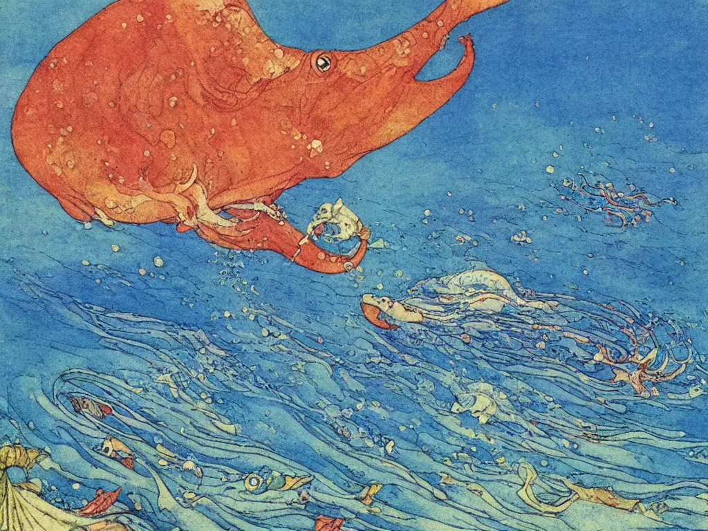 Prompt: an extremely colorful depiction of a hippocampus in the sea, from a book of fairy tales illustrated by edmund dulac