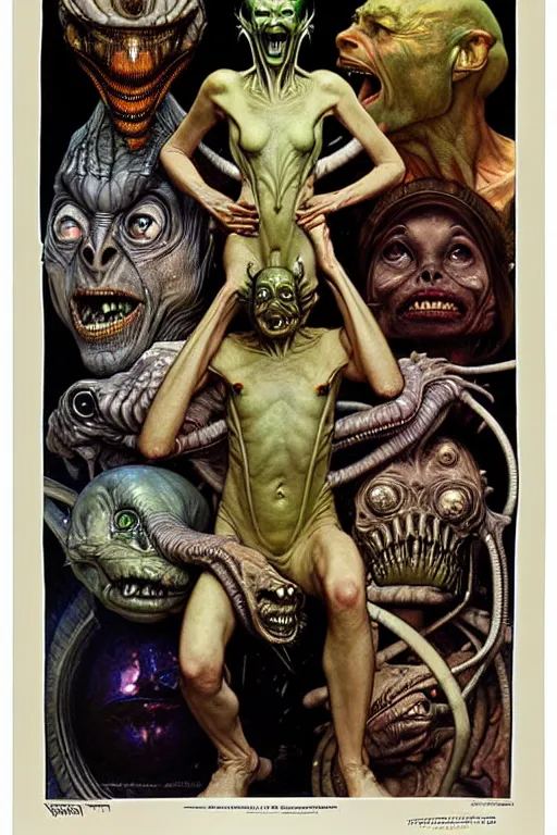 Image similar to hyper realistic aliens by norman rockwell, hr giger, john sargent, mucha