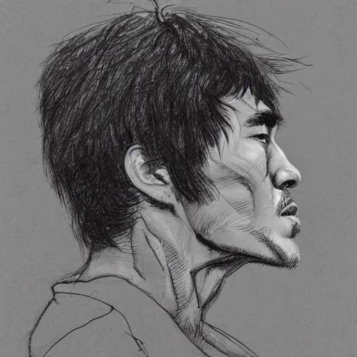 Image similar to a realistic yet scraggly portrait sketch of the side profile of a stern and sophisticated bruce lee, trending on artstation, intricate details, in the style of frank auerbach, in the style of sergio aragones, in the style of martin ansin, in the style of david aja, in the style of mattias adolfsson