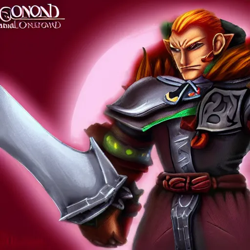 Prompt: Ganondorf from ocarina of time in final fantasy 7 style, 3d, old graphic, ps1 style