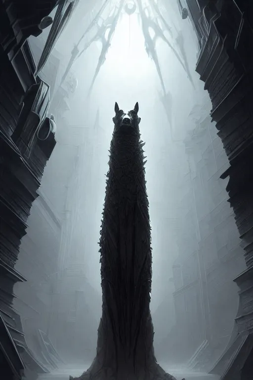 Image similar to professional concept art of a symmetrical fractal ominous floating doge terrifying giant thing in a dark room by artgerm and greg rutkowski ( thin white border ). an intricate, elegant, highly detailed digital painting, concept art, smooth, sharp focus, illustration, in the style of cam sykes, wayne barlowe, igor kieryluk.