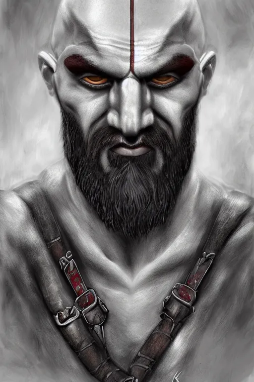 Prompt: portrait of kratos, highly detailed, centered, digital painting