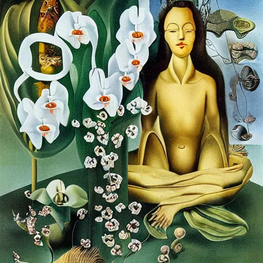 Image similar to infinite space on monestras plants and orchids by cirico, salvador dali