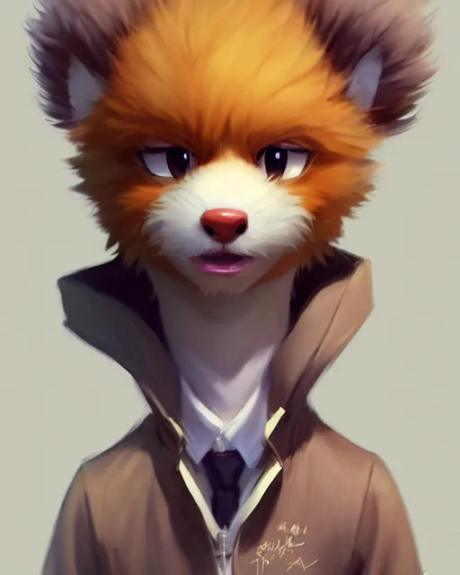 Image similar to character concept art of a cute young male anthropomorphic fluffy furry | | cute - fine - face, pretty face, key visual, realistic shaded perfect face, fine details by stanley artgerm lau, wlop, rossdraws, james jean, andrei riabovitchev, marc simonetti, and sakimichan, trending on artstation