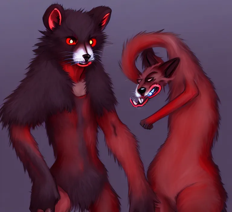 Image similar to furry - male - red - black - weasel - necromancer - fursona uhd ue 5 visual novel pc game expressions