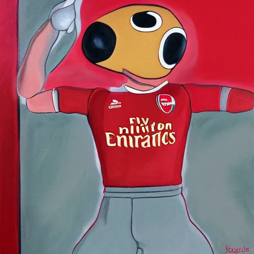 Image similar to a painting portrait of humanoid hot dogs in arsenal jersey, studio ghibli,