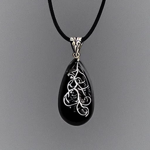 Prompt: an intricate ebony pendant floating in black space