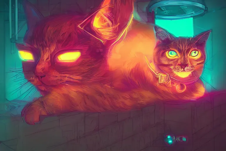 Image similar to cyberpunk ginger cat in the city, neon lighting, digital art, trending on artstation, fanart, by kawacy