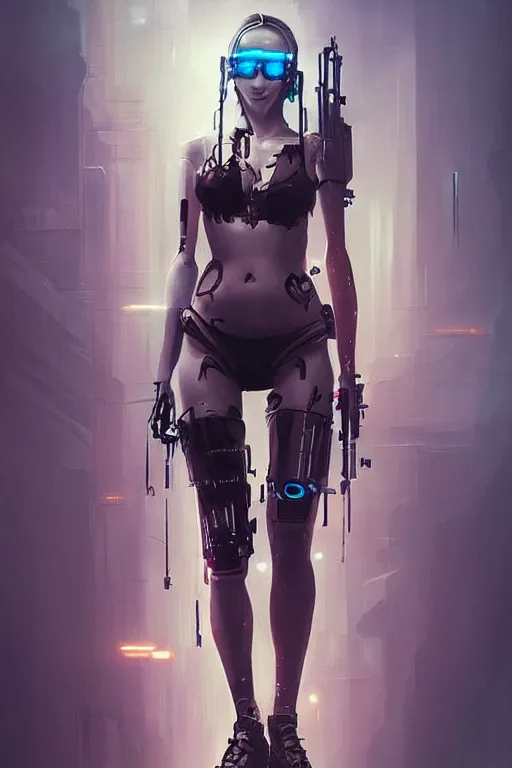 Image similar to entire body, cyberpunk, cyberpunk, female character, beautiful head, nice legs, concept art, artstation, intricate details, dramatic lighting