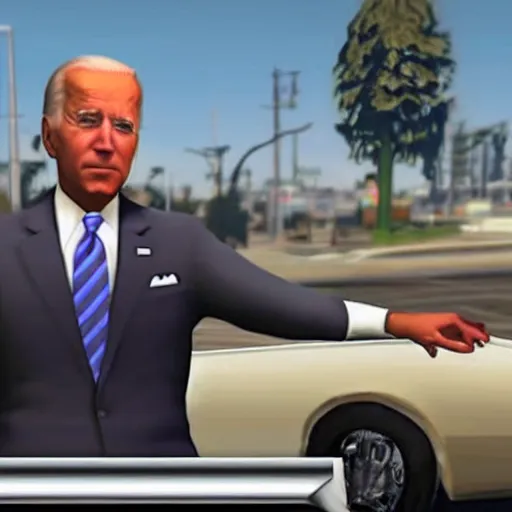 Prompt: Joe Biden in grand theft auto loading screen