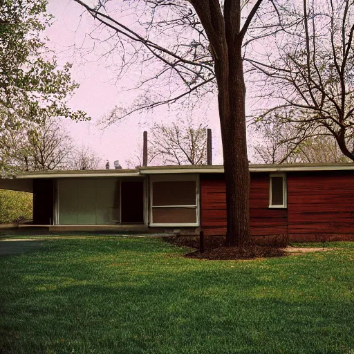 Image similar to midcentury house in wheaton, il. photographed with leica summilux - m 2 4 mm lens, iso 1 0 0, f / 8, portra 4 0 0