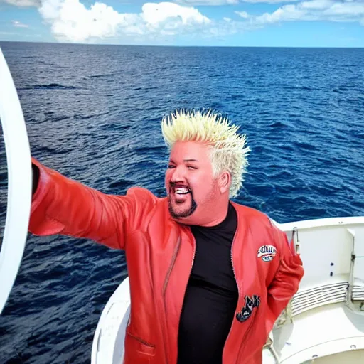 Prompt: guy fieri in the bathysphere trieste at the bottom of the marianas trench