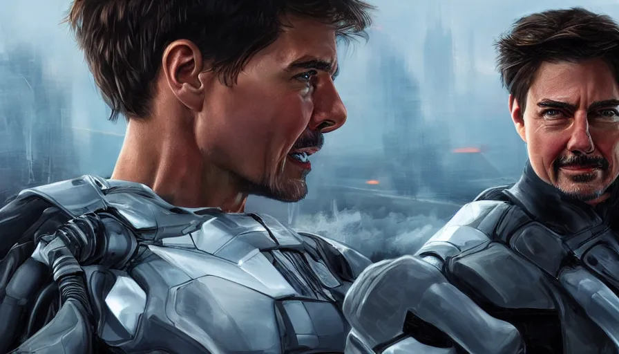 Prompt: Tom Cruise is Tony Stark, hyperdetailed, artstation, cgsociety, 8k