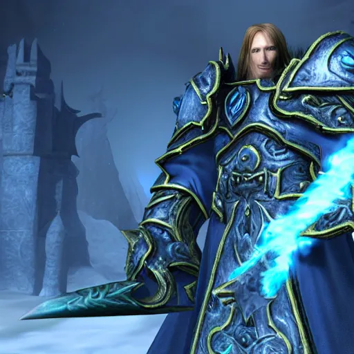 Prompt: arthas menethil has become the lich king world of Warcraft 3d