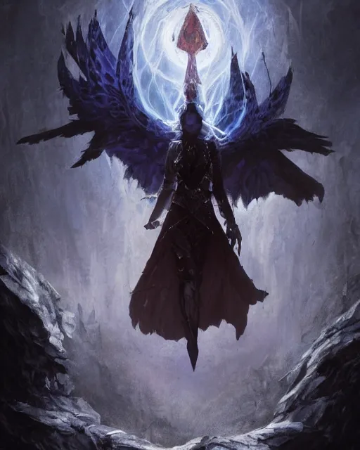 Image similar to Raven Mage, spell, fog, magic the gathering artwork, D&D, fantasy, cinematic lighting, centered, symmetrical, highly detailed, digital painting, artstation, concept art, smooth, sharp focus, illustration, volumetric lighting, epic Composition, 8k, art by Akihiko Yoshida and Greg Rutkowski and Craig Mullins, oil painting, cgsociety