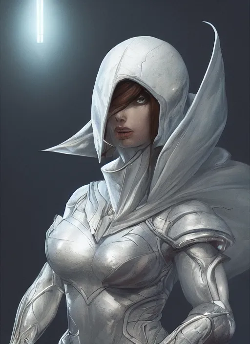 Image similar to female moon knight, hyper detailed, digital art, trending in artstation, cinematic lighting, studio quality, smooth render, unreal engine 5 rendered, octane rendered, art style by klimt and nixeu and ian sprigger and wlop and krenz cushart