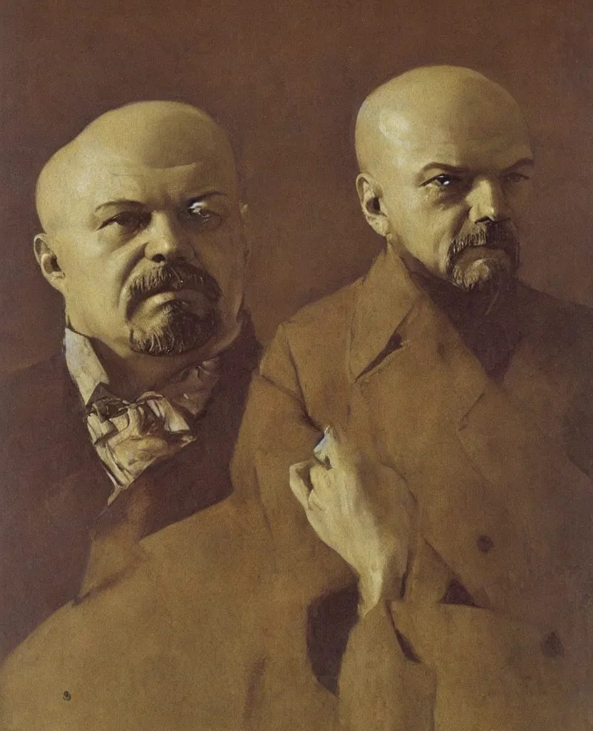 Prompt: A portrait of Vladimir Lenin as an anthropomorphic mushroom by Ilya Repin