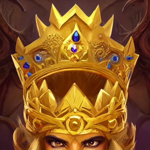 Prompt: a golden majestic crown with gemstone carved into it, floating crown, yellow magic theme, bright art masterpiece artstation. 8 k, sharp high quality artwork in style of jose daniel cabrera pena and greg rutkowski, concept art by tooth wu, blizzard warcraft artwork, hearthstone card game artwork, the crown only