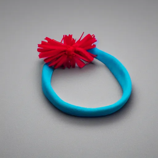 Prompt: cyan crystal and a red headband, product photo, 4K HD